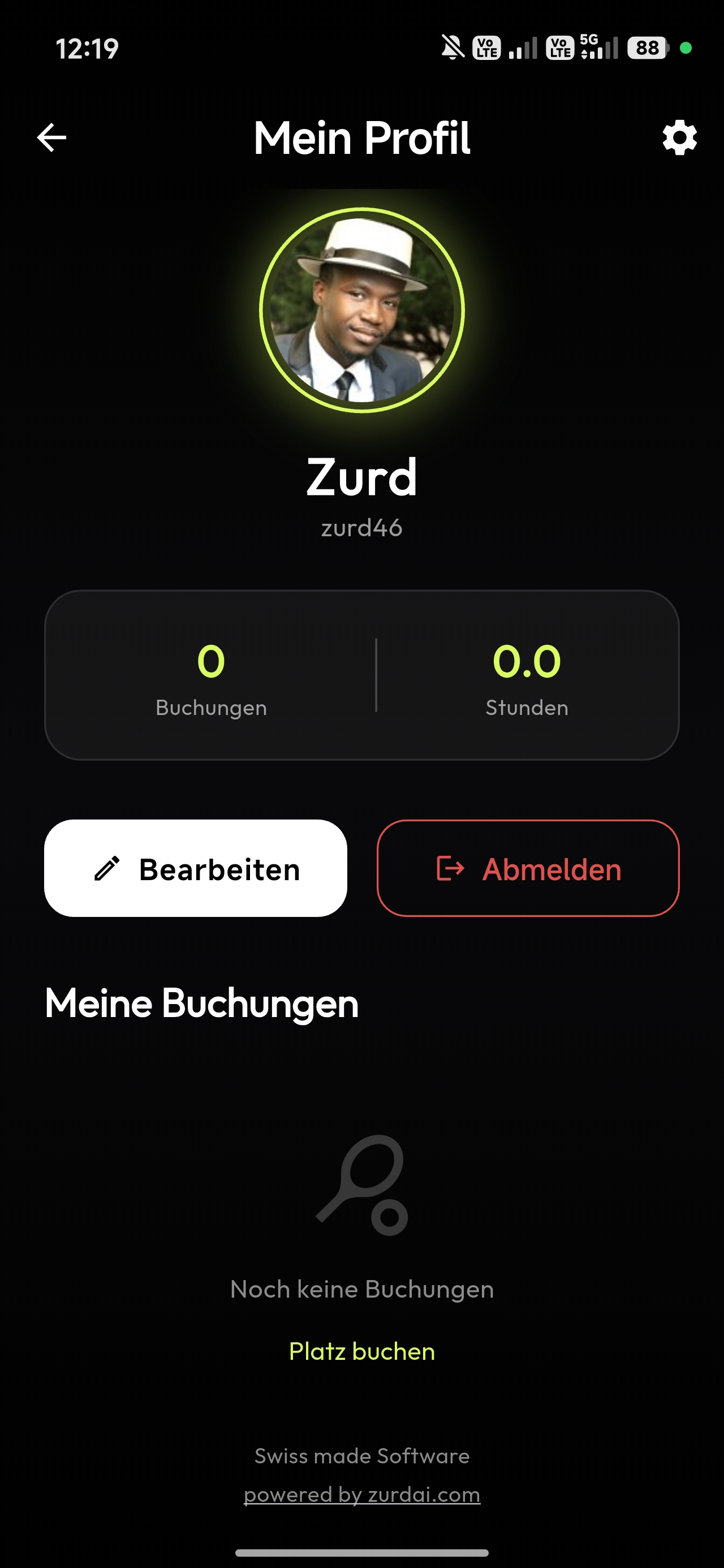 Benutzerprofil - Padel Buchungshistorie und Einstellungen